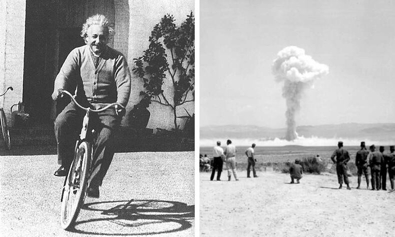 Эйнштейн на фоне ядерного взрыва